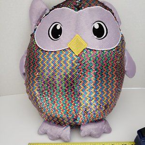 BIG 15" Tall Leo the Owl Shimmeez Rainbow/Silver Reversible Soft Plush